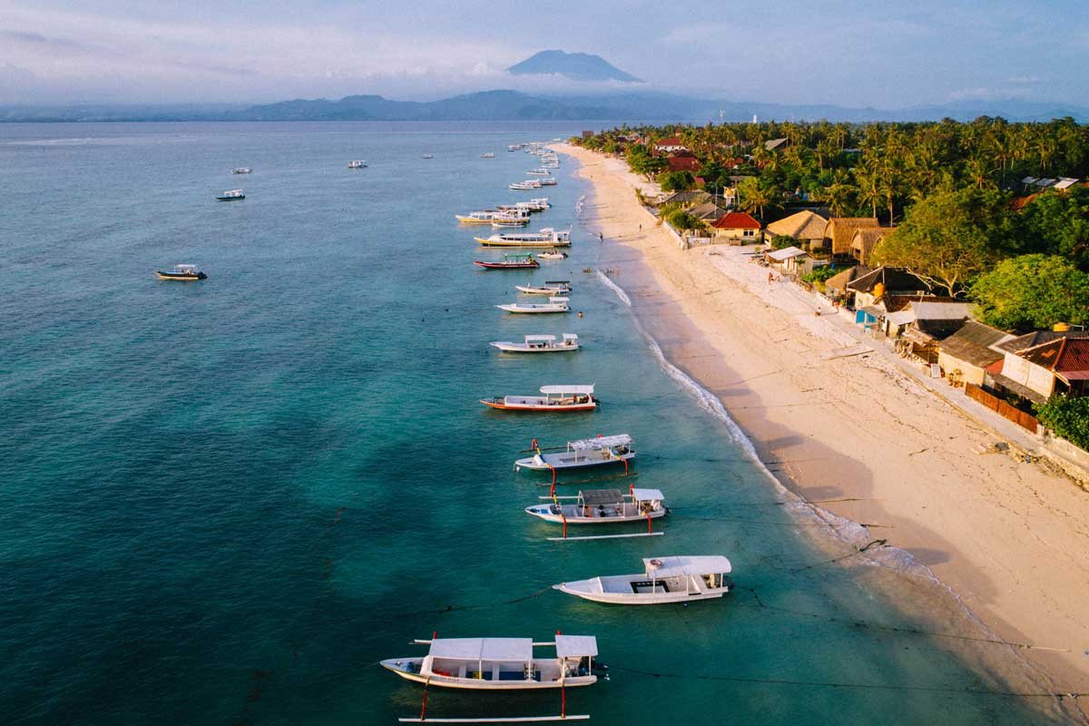 Jungut batu beach from above with white soft sandy beach in nusa lembongan