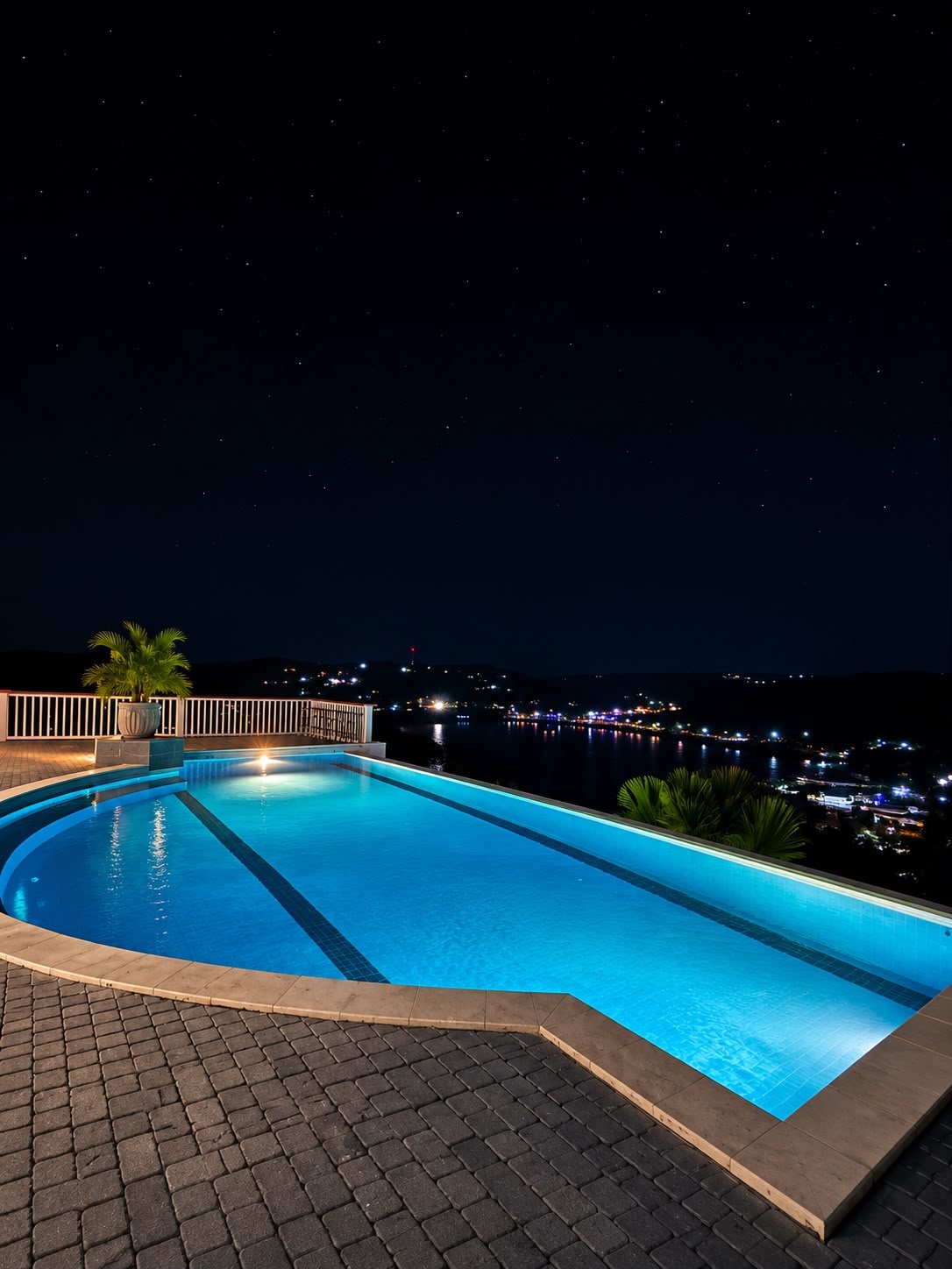 Infinity swimming pool overlooking to yellow bridge nusa lembongan and nusa ceningan